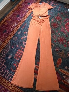 Princess Polly Orange High-Waist Flare Pants and Crop Top Set